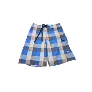 Vans Swim Trunks Men’s 32 Blue Black Plaid Board Shorts Bathing Suit Surf